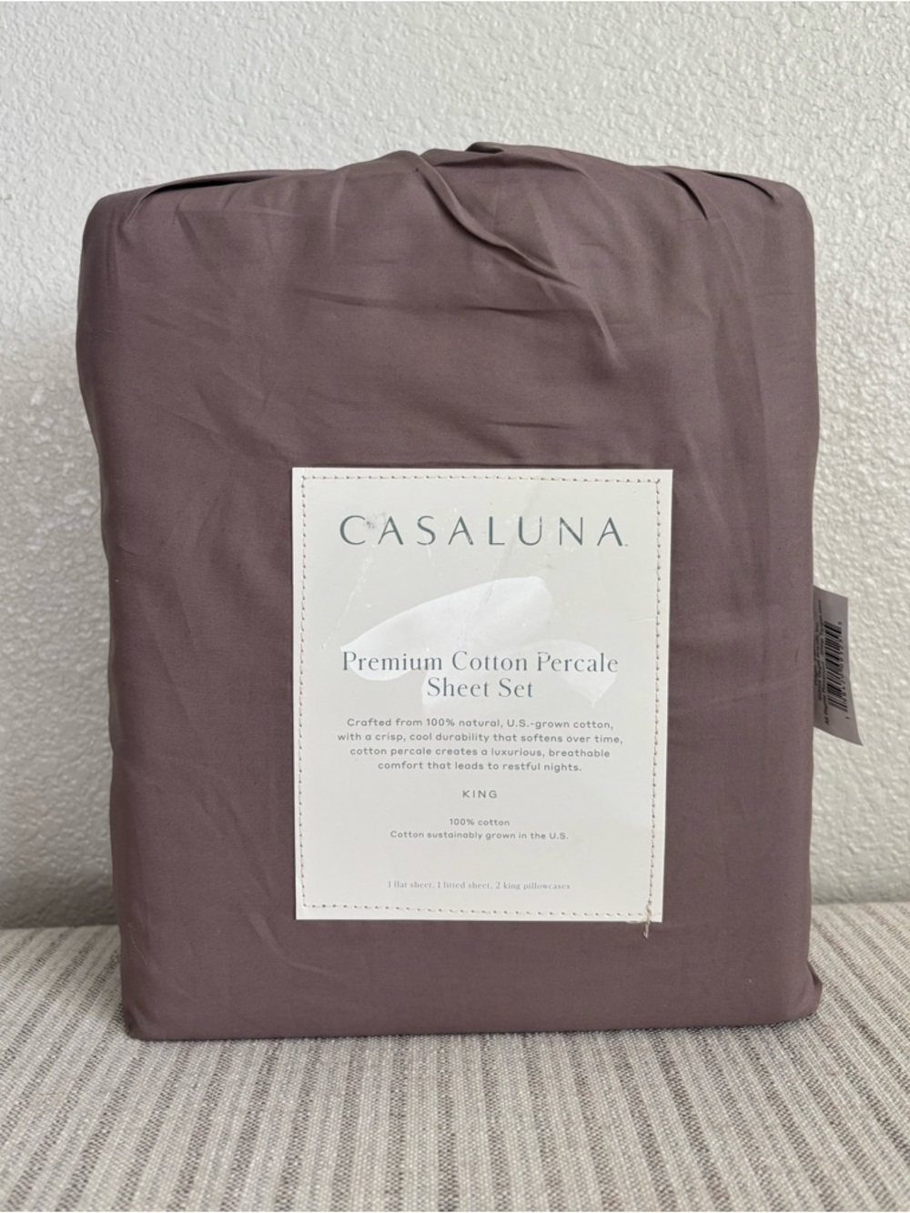 NWT King 400 Thread Count Percale Sheet Set Fig Brown - Casaluna